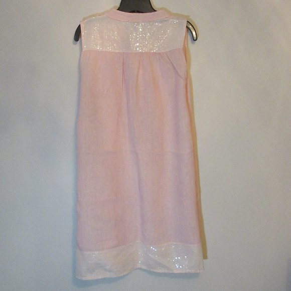 Via SIGNORIA 100% Linen Shift Pink Dress with Cotton Lace Made in Italy Small - Picture 8 of 9